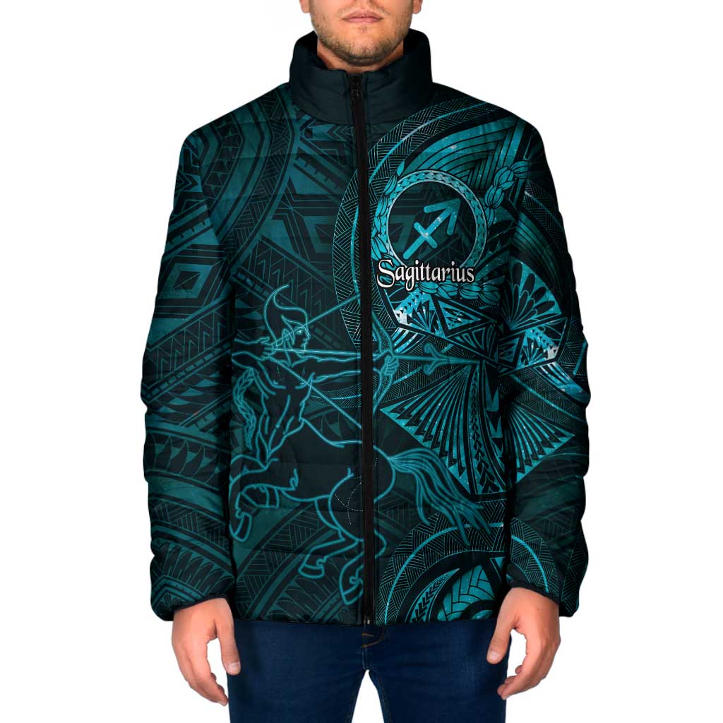 Personalised Polynesia Zodiac Sagittarius Padded Jacket Galaxy Polynesian Pattern Chest Tattoo Style
