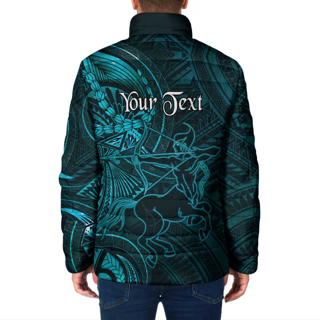 Personalised Polynesia Zodiac Sagittarius Padded Jacket Galaxy Polynesian Pattern Chest Tattoo Style