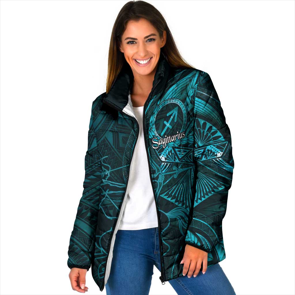 Personalised Polynesia Zodiac Sagittarius Padded Jacket Galaxy Polynesian Pattern Chest Tattoo Style