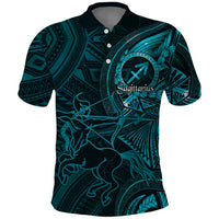 Personalised Polynesia Zodiac Sagittarius Polo Shirt Galaxy Polynesian Pattern Chest Tattoo Style LT14 Cyan - Polynesian Pride