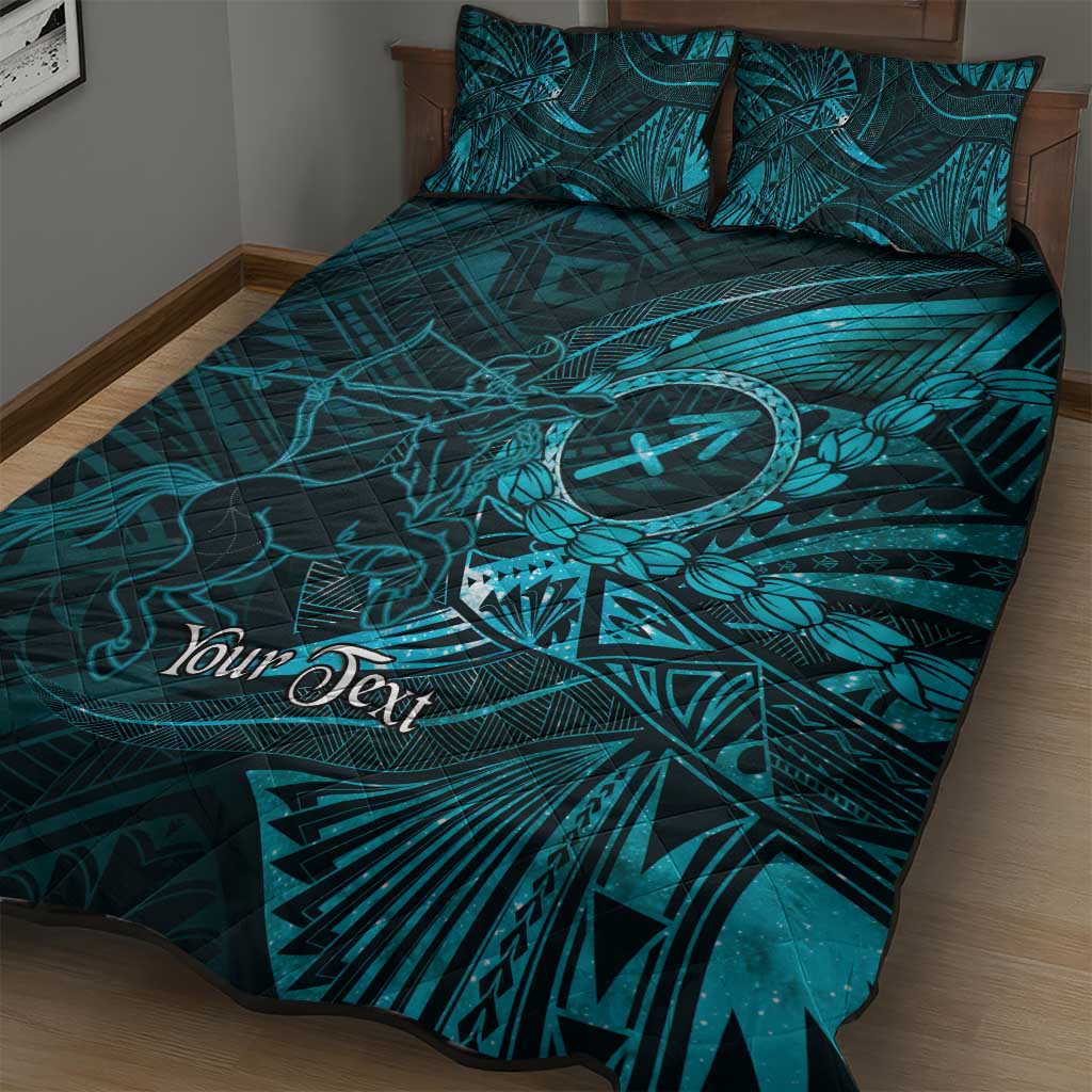 Personalised Polynesia Zodiac Sagittarius Quilt Bed Set Galaxy Polynesian Pattern Chest Tattoo Style