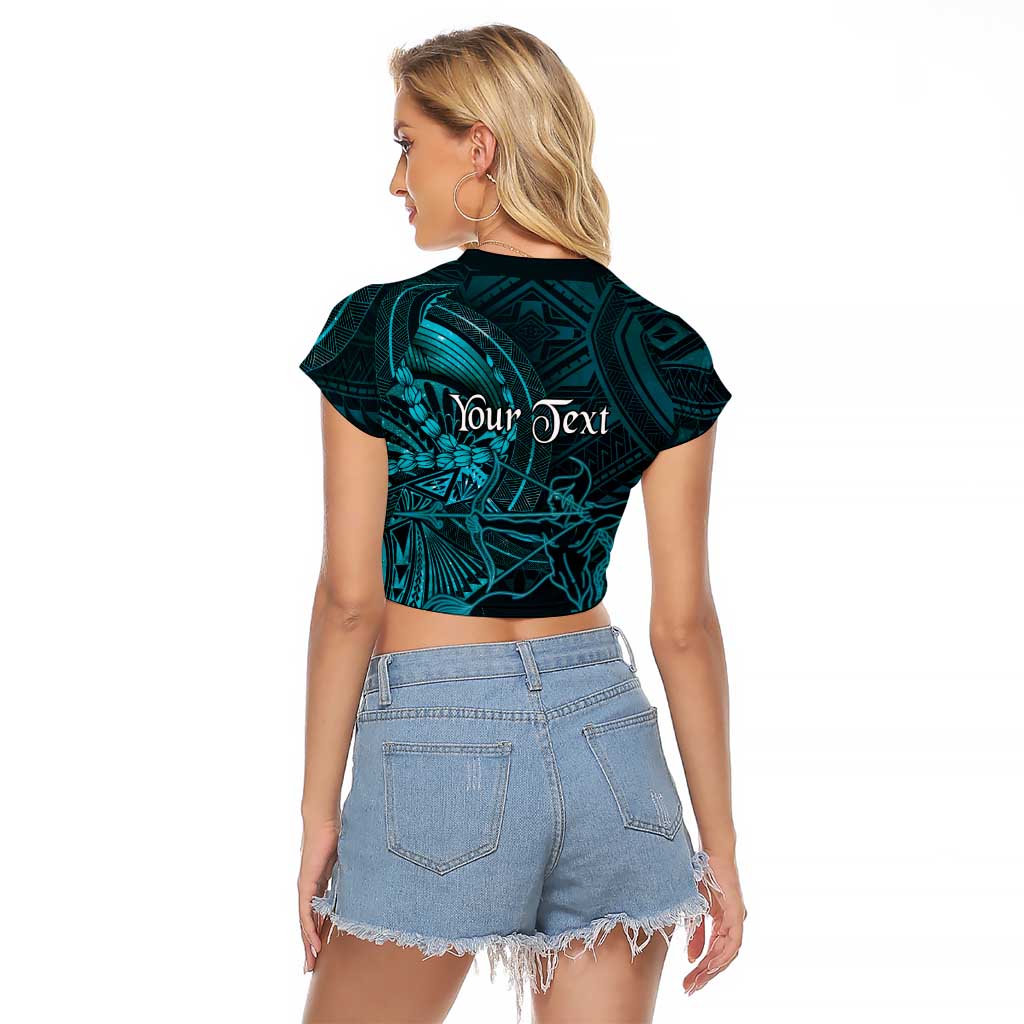 Personalised Polynesia Zodiac Sagittarius Raglan Cropped T Shirt Galaxy Polynesian Pattern Chest Tattoo Style LT14 - Polynesian Pride