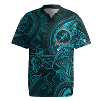 Personalised Polynesia Zodiac Sagittarius Rugby Jersey Galaxy Polynesian Pattern Chest Tattoo Style