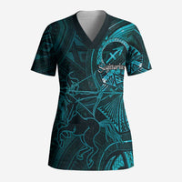Personalised Polynesia Zodiac Sagittarius Scrub Top Galaxy Polynesian Pattern Chest Tattoo Style