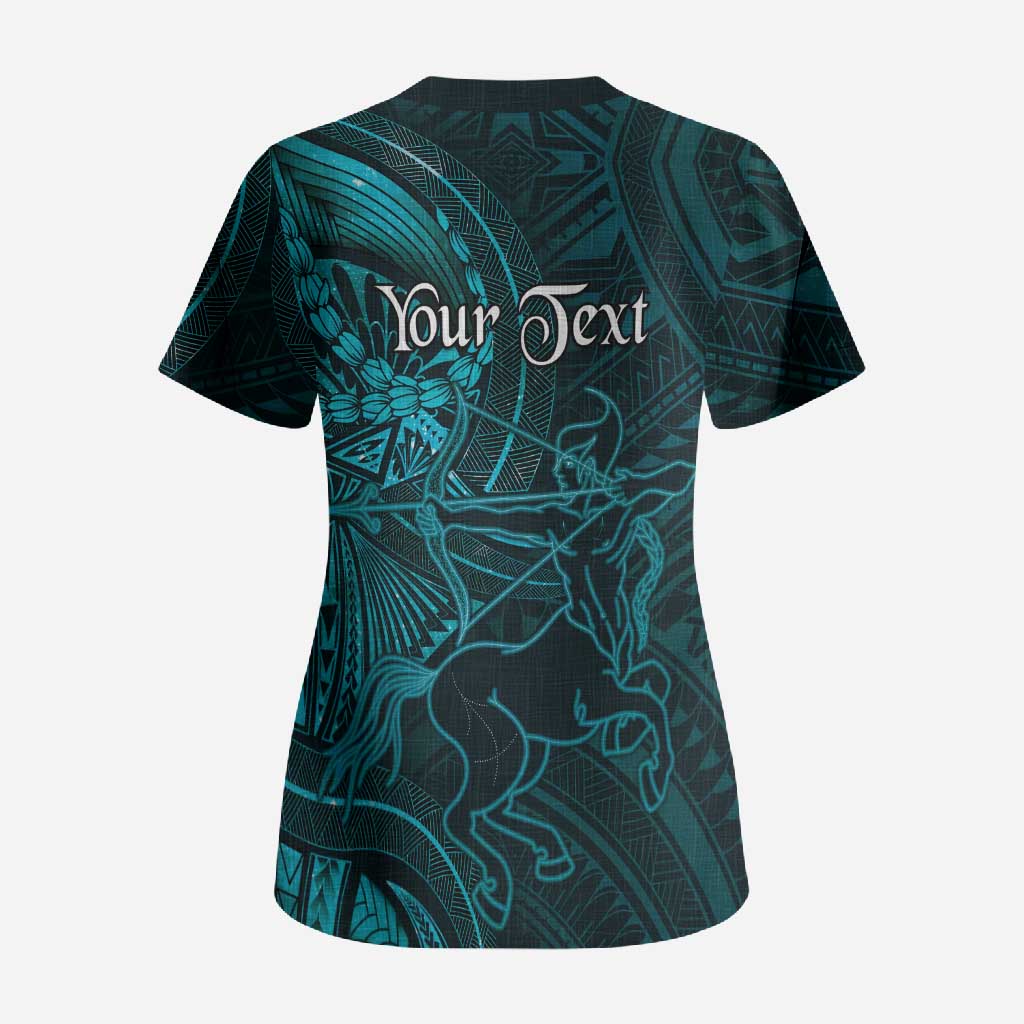 Personalised Polynesia Zodiac Sagittarius Scrub Top Galaxy Polynesian Pattern Chest Tattoo Style