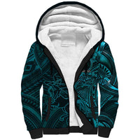 Personalised Polynesia Zodiac Sagittarius Sherpa Hoodie Galaxy Polynesian Pattern Chest Tattoo Style LT14 Unisex Cyan - Polynesian Pride