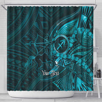 Personalised Polynesia Zodiac Sagittarius Shower Curtain Galaxy Polynesian Pattern Chest Tattoo Style