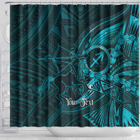 Personalised Polynesia Zodiac Sagittarius Shower Curtain Galaxy Polynesian Pattern Chest Tattoo Style