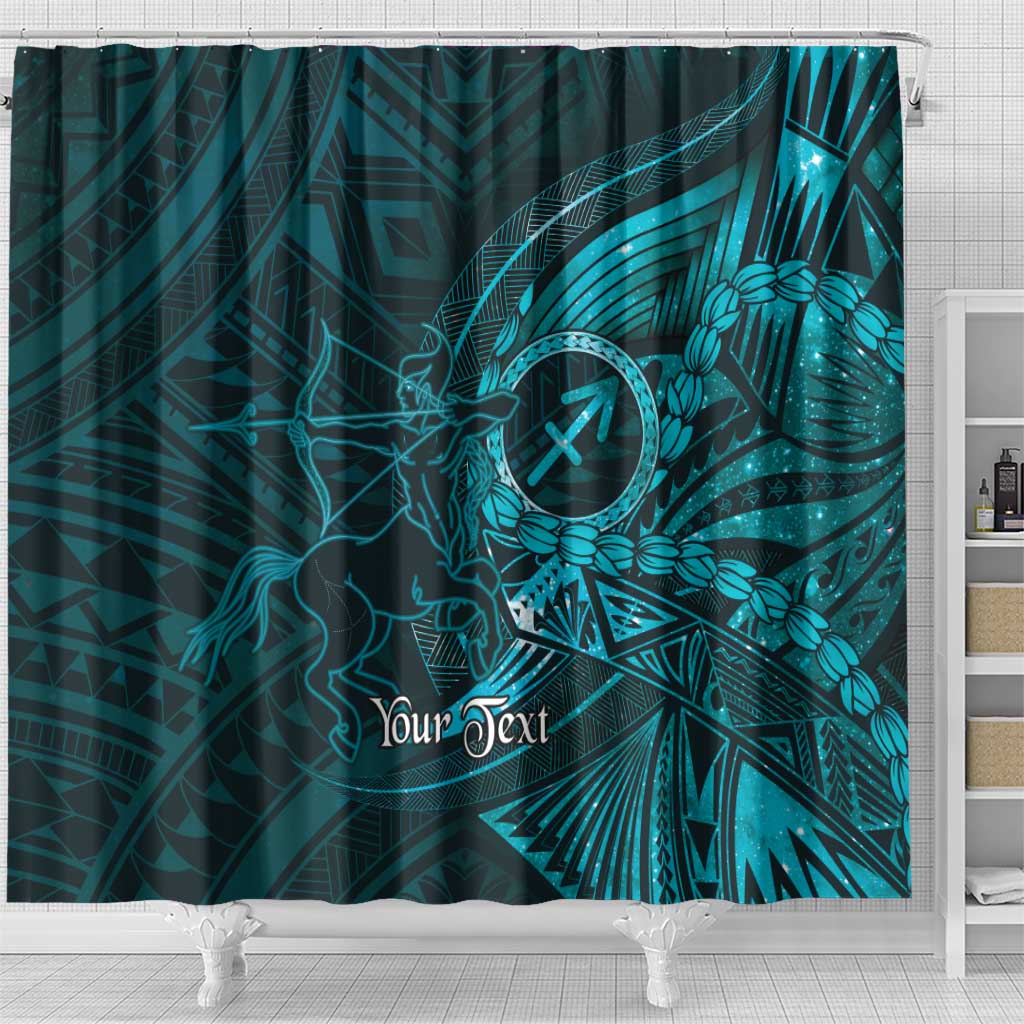 Personalised Polynesia Zodiac Sagittarius Shower Curtain Galaxy Polynesian Pattern Chest Tattoo Style