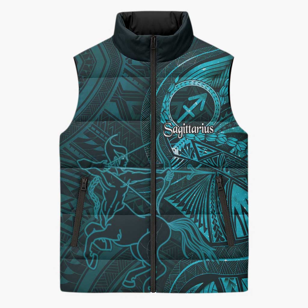 Personalised Polynesia Zodiac Sagittarius Sleeveless Puffer Jacket Galaxy Polynesian Pattern Chest Tattoo Style