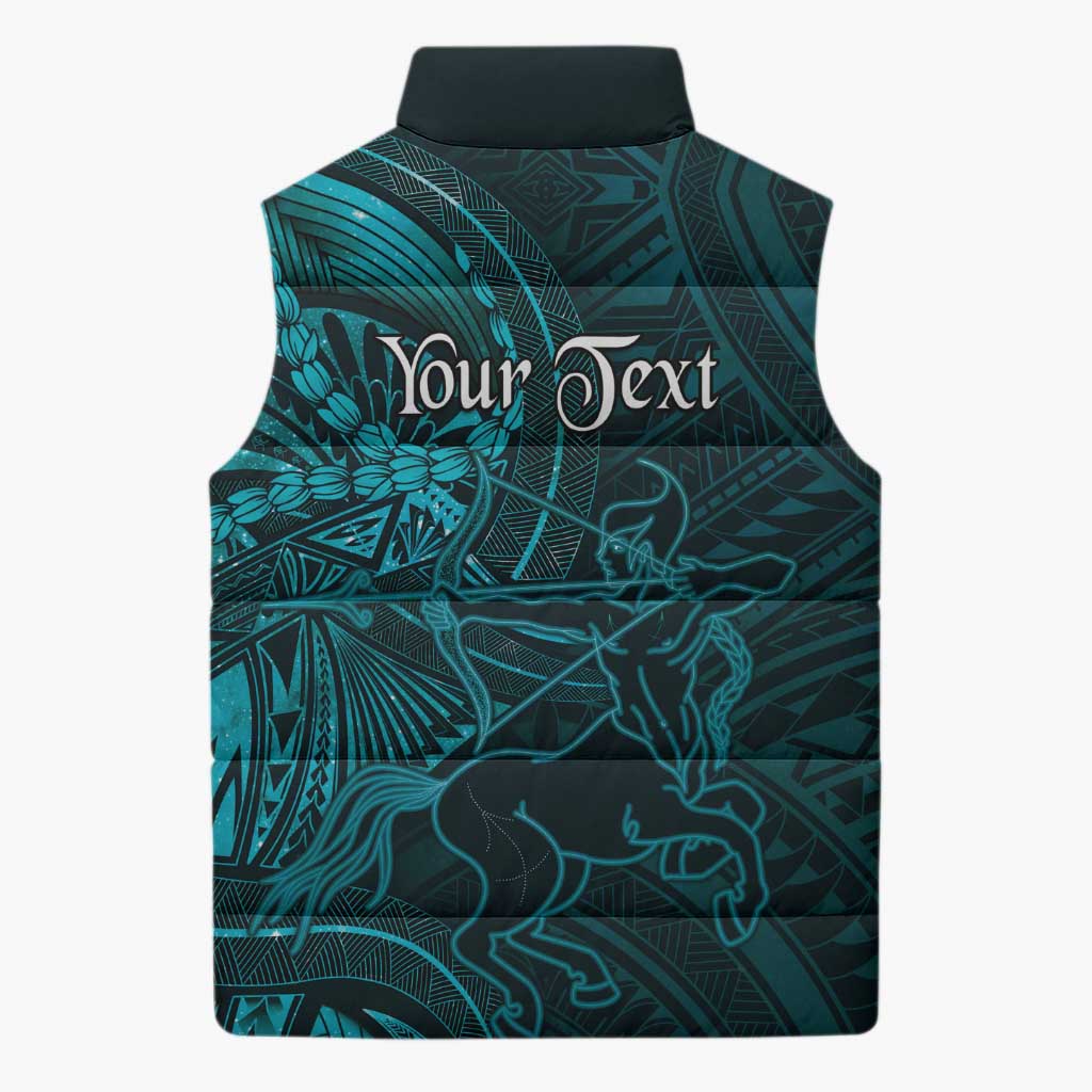 Personalised Polynesia Zodiac Sagittarius Sleeveless Puffer Jacket Galaxy Polynesian Pattern Chest Tattoo Style