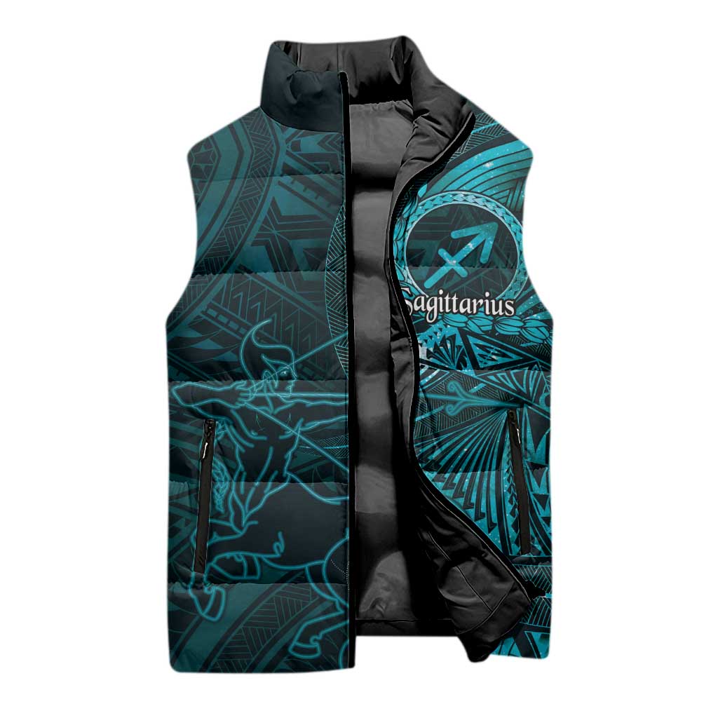 Personalised Polynesia Zodiac Sagittarius Sleeveless Puffer Jacket Galaxy Polynesian Pattern Chest Tattoo Style