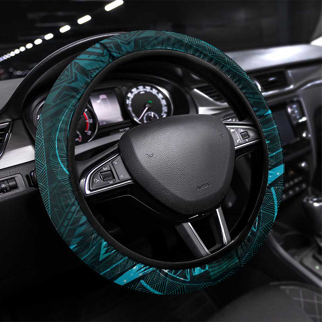 Polynesia Zodiac Sagittarius Steering Wheel Cover Galaxy Polynesian Pattern Chest Tattoo Style LT14 Universal Fit Cyan - Polynesian Pride