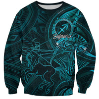 Personalised Polynesia Zodiac Sagittarius Sweatshirt Galaxy Polynesian Pattern Chest Tattoo Style LT14 Unisex Cyan - Polynesian Pride