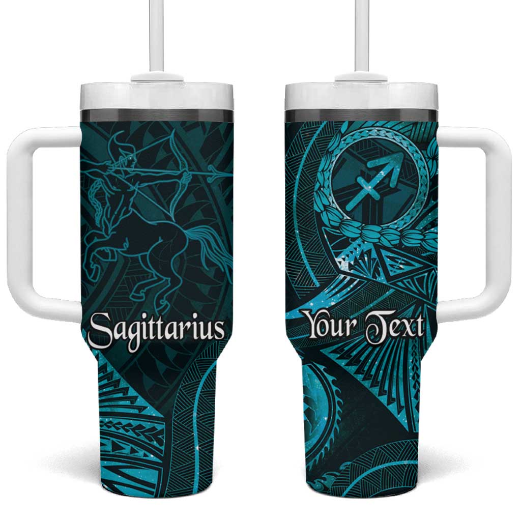 Personalised Polynesia Zodiac Sagittarius Tumbler With Handle Galaxy Polynesian Pattern Chest Tattoo Style LT14 One Size: 40 oz Cyan - Polynesian Pride