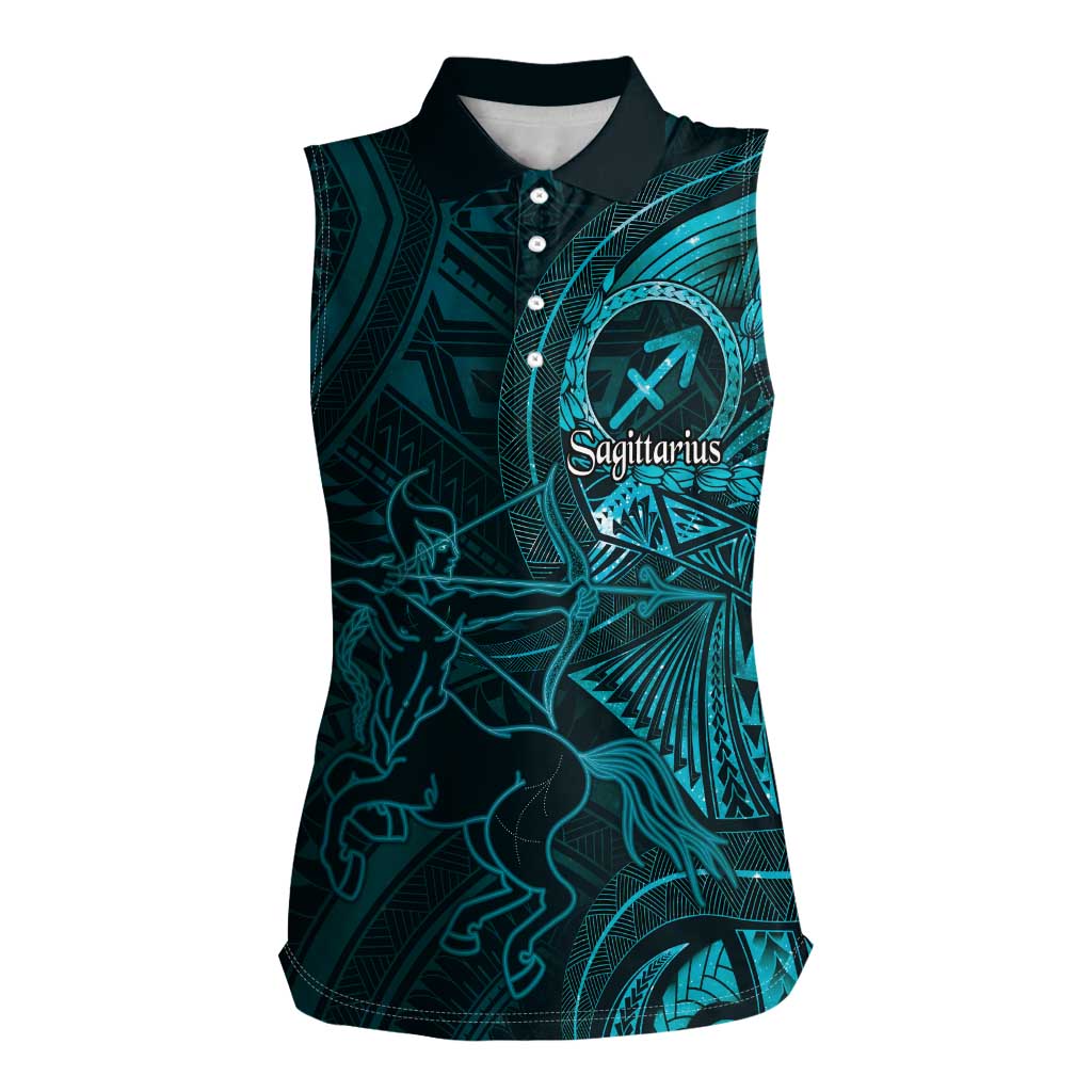 Personalised Polynesia Zodiac Sagittarius Women Sleeveless Polo Shirt Galaxy Polynesian Pattern Chest Tattoo Style