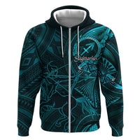 Personalised Polynesia Zodiac Sagittarius Zip Hoodie Galaxy Polynesian Pattern Chest Tattoo Style LT14 Zip Hoodie Cyan - Polynesian Pride