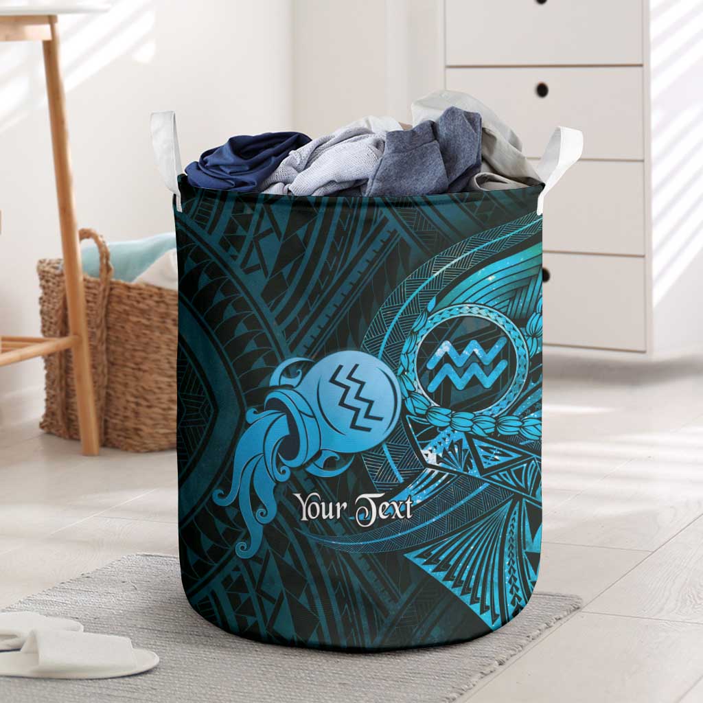 Personalised Polynesia Zodiac Aquarius Laundry Basket Galaxy Polynesian Pattern Chest Tattoo Style LT14 Blue - Polynesian Pride