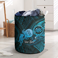 Personalised Polynesia Zodiac Aquarius Laundry Basket Galaxy Polynesian Pattern Chest Tattoo Style LT14 Blue - Polynesian Pride