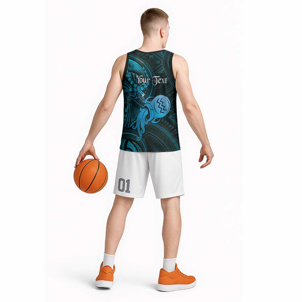 Personalised Polynesia Zodiac Aquarius Basketball Jersey Galaxy Polynesian Pattern Chest Tattoo Style LT14 - Polynesian Pride