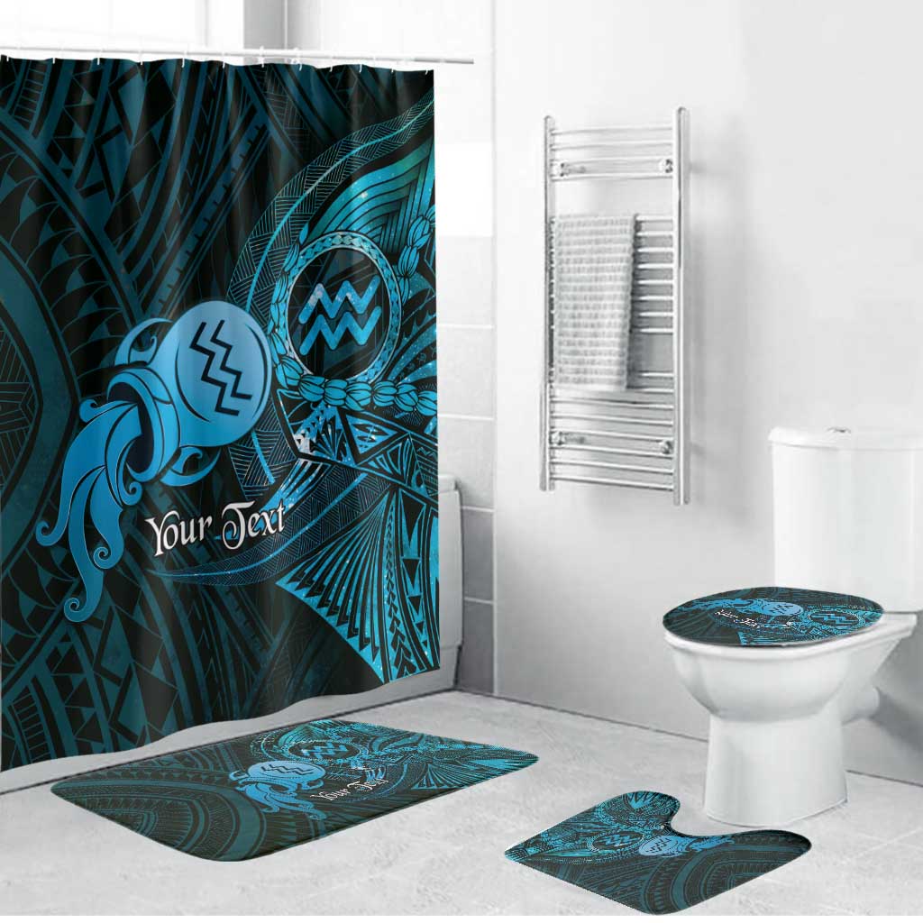 Personalised Polynesia Zodiac Aquarius Bathroom Set Galaxy Polynesian Pattern Chest Tattoo Style LT14 Bathroom Set (4 pcs) Blue - Polynesian Pride