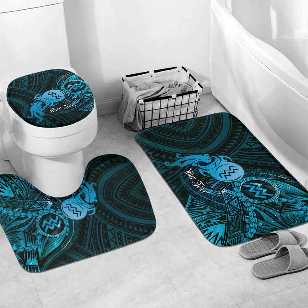 Personalised Polynesia Zodiac Aquarius Bathroom Set Galaxy Polynesian Pattern Chest Tattoo Style LT14 Mat Set Only (3 pcs) One Size Blue - Polynesian Pride