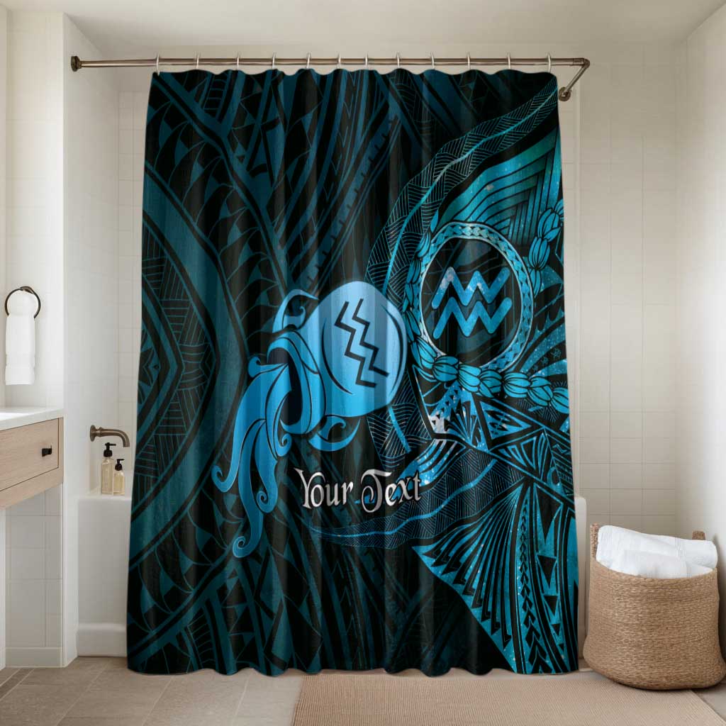 Personalised Polynesia Zodiac Aquarius Bathroom Set Galaxy Polynesian Pattern Chest Tattoo Style LT14 Shower Curtain Only Blue - Polynesian Pride