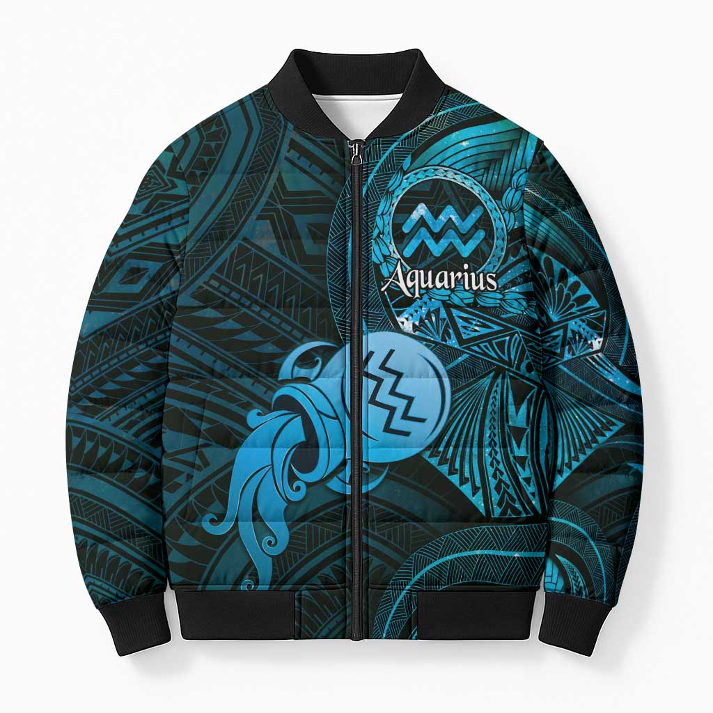 Personalised Polynesia Zodiac Aquarius Bomber Puffer Jacket Galaxy Polynesian Pattern Chest Tattoo Style