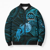 Personalised Polynesia Zodiac Aquarius Bomber Puffer Jacket Galaxy Polynesian Pattern Chest Tattoo Style