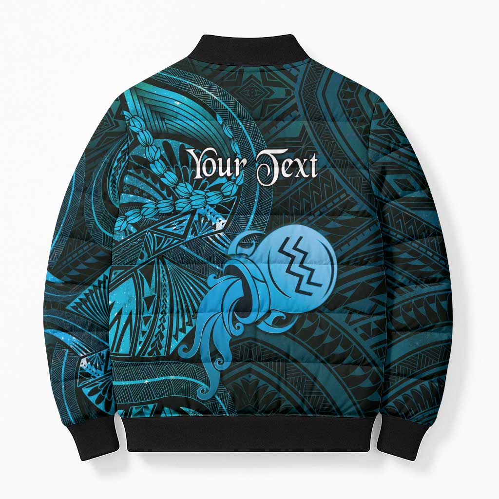 Personalised Polynesia Zodiac Aquarius Bomber Puffer Jacket Galaxy Polynesian Pattern Chest Tattoo Style