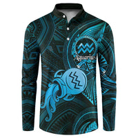 Personalised Polynesia Zodiac Aquarius Button Sweatshirt Galaxy Polynesian Pattern Chest Tattoo Style LT14 Blue - Polynesian Pride