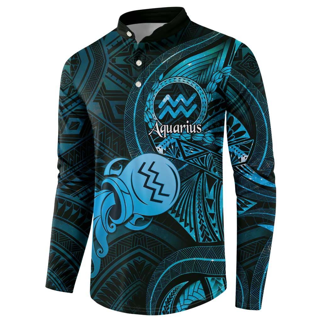 Personalised Polynesia Zodiac Aquarius Button Sweatshirt Galaxy Polynesian Pattern Chest Tattoo Style LT14 - Polynesian Pride