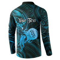 Personalised Polynesia Zodiac Aquarius Button Sweatshirt Galaxy Polynesian Pattern Chest Tattoo Style LT14 - Polynesian Pride