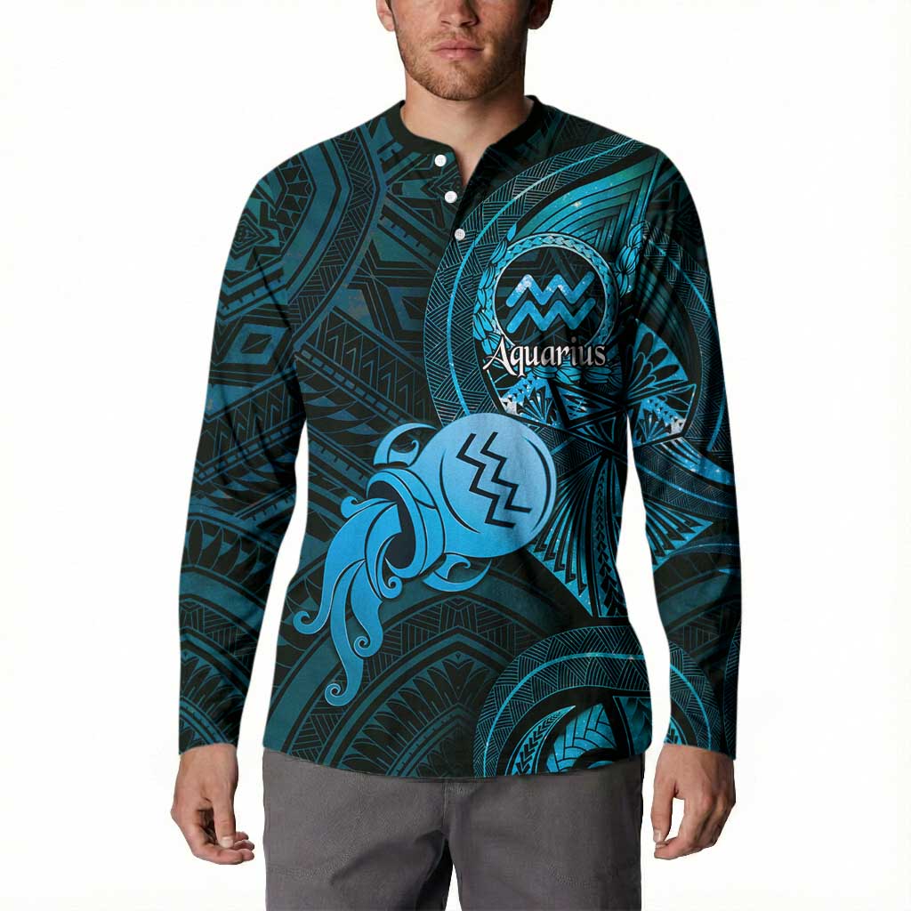 Personalised Polynesia Zodiac Aquarius Button Sweatshirt Galaxy Polynesian Pattern Chest Tattoo Style LT14 - Polynesian Pride