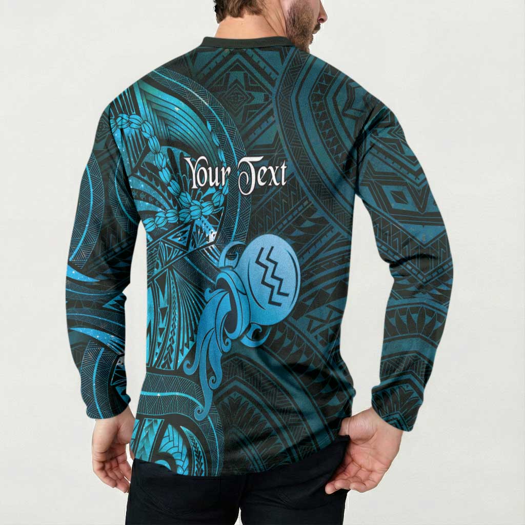 Personalised Polynesia Zodiac Aquarius Button Sweatshirt Galaxy Polynesian Pattern Chest Tattoo Style LT14 - Polynesian Pride