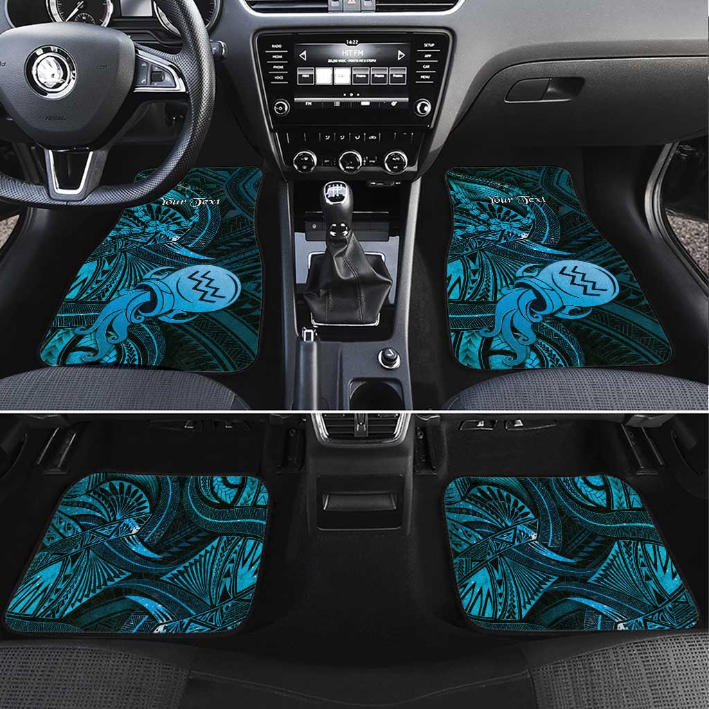 Personalised Polynesia Zodiac Aquarius Car Mats Galaxy Polynesian Pattern Chest Tattoo Style LT14 Set 4pcs Blue - Polynesian Pride
