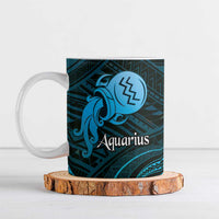 Personalised Polynesia Zodiac Aquarius Ceramic Mug Galaxy Polynesian Pattern Chest Tattoo Style LT14 Blue - Polynesian Pride