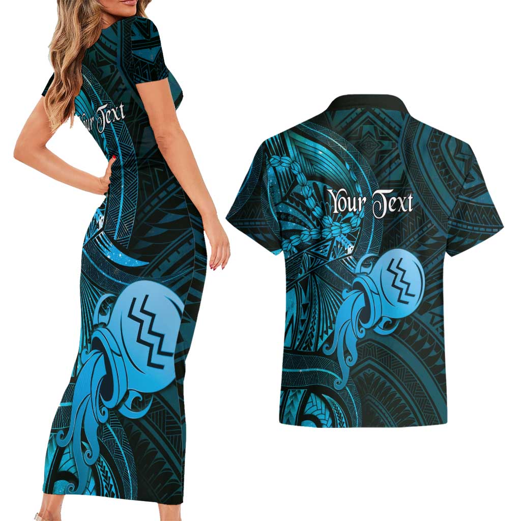 Personalised Polynesia Zodiac Aquarius Couples Matching Short Sleeve Bodycon Dress and Hawaiian Shirt Galaxy Polynesian Pattern Chest Tattoo Style LT14 - Polynesian Pride