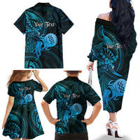 Personalised Polynesia Zodiac Aquarius Family Matching Off The Shoulder Long Sleeve Dress and Hawaiian Shirt Galaxy Polynesian Pattern Chest Tattoo Style LT14 - Polynesian Pride