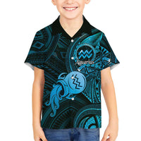 Personalised Polynesia Zodiac Aquarius Family Matching Short Sleeve Bodycon Dress and Hawaiian Shirt Galaxy Polynesian Pattern Chest Tattoo Style LT14 Son's Shirt Blue - Polynesian Pride