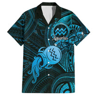 Personalised Polynesia Zodiac Aquarius Family Matching Tank Maxi Dress and Hawaiian Shirt Galaxy Polynesian Pattern Chest Tattoo Style LT14 Dad's Shirt - Short Sleeve Blue - Polynesian Pride