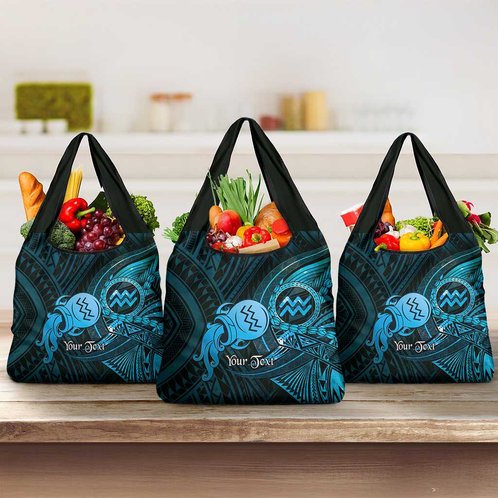 Personalised Polynesia Zodiac Aquarius Grocery Bag Galaxy Polynesian Pattern Chest Tattoo Style