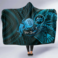 Personalised Polynesia Zodiac Aquarius Hooded Blanket Galaxy Polynesian Pattern Chest Tattoo Style