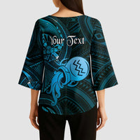 Personalised Polynesia Zodiac Aquarius Kimono Sleeve Blouse Galaxy Polynesian Pattern Chest Tattoo Style