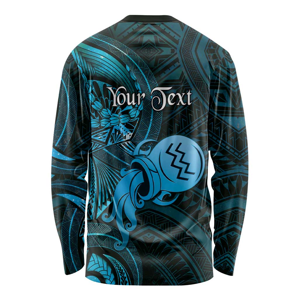 Personalised Polynesia Zodiac Aquarius Long Sleeve Shirt Galaxy Polynesian Pattern Chest Tattoo Style