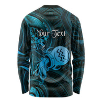 Personalised Polynesia Zodiac Aquarius Long Sleeve Shirt Galaxy Polynesian Pattern Chest Tattoo Style