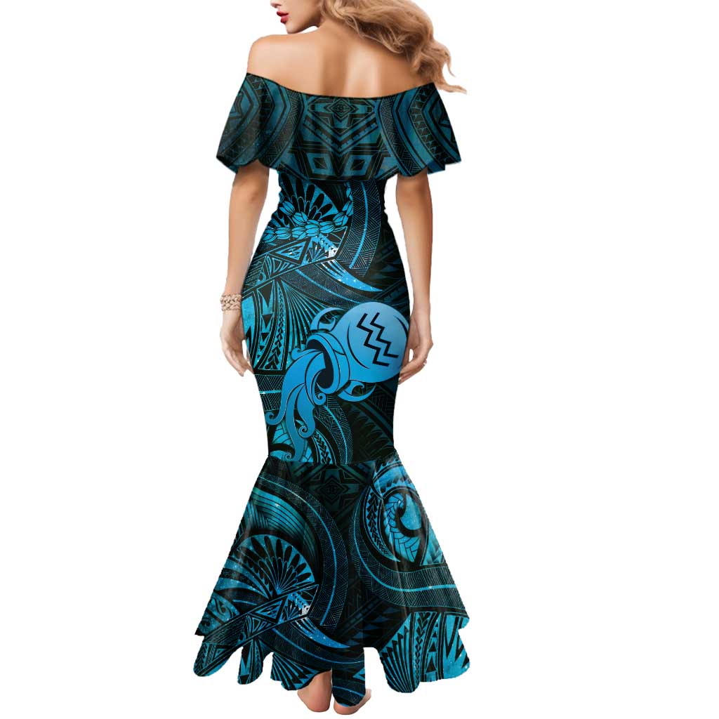 Personalised Polynesia Zodiac Aquarius Mermaid Dress Galaxy Polynesian Pattern Chest Tattoo Style