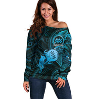 Personalised Polynesia Zodiac Aquarius Off Shoulder Sweater Galaxy Polynesian Pattern Chest Tattoo Style