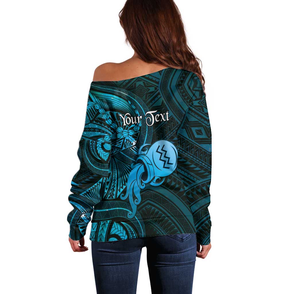 Personalised Polynesia Zodiac Aquarius Off Shoulder Sweater Galaxy Polynesian Pattern Chest Tattoo Style