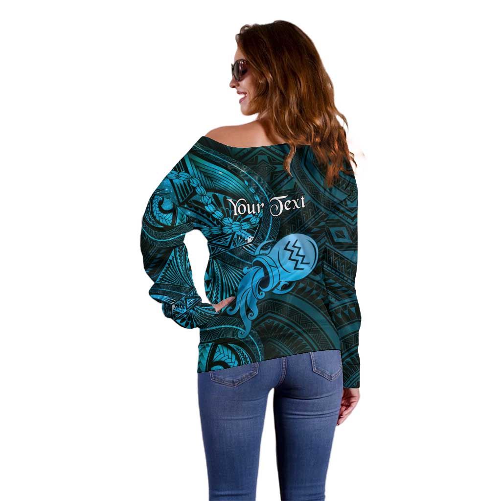 Personalised Polynesia Zodiac Aquarius Off Shoulder Sweater Galaxy Polynesian Pattern Chest Tattoo Style